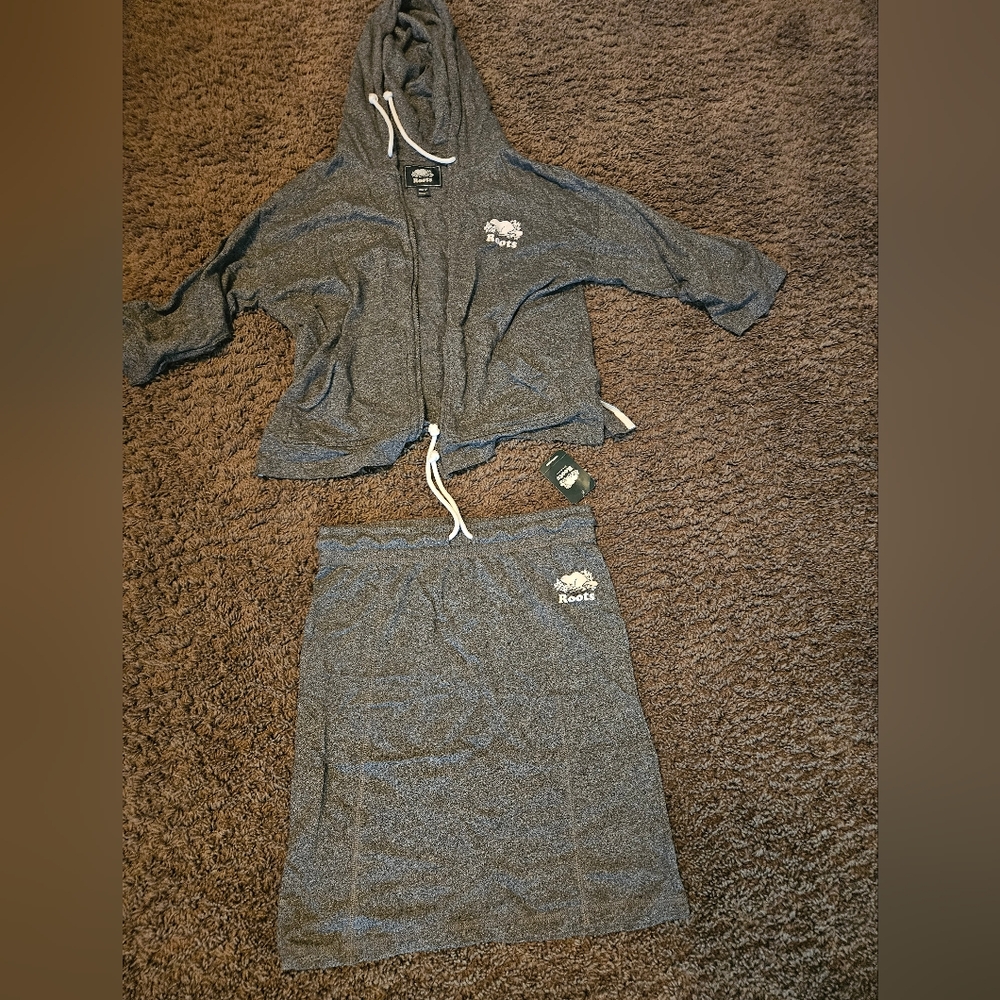 Roots Gray Zip-Up Hoodie and Skirt Set
